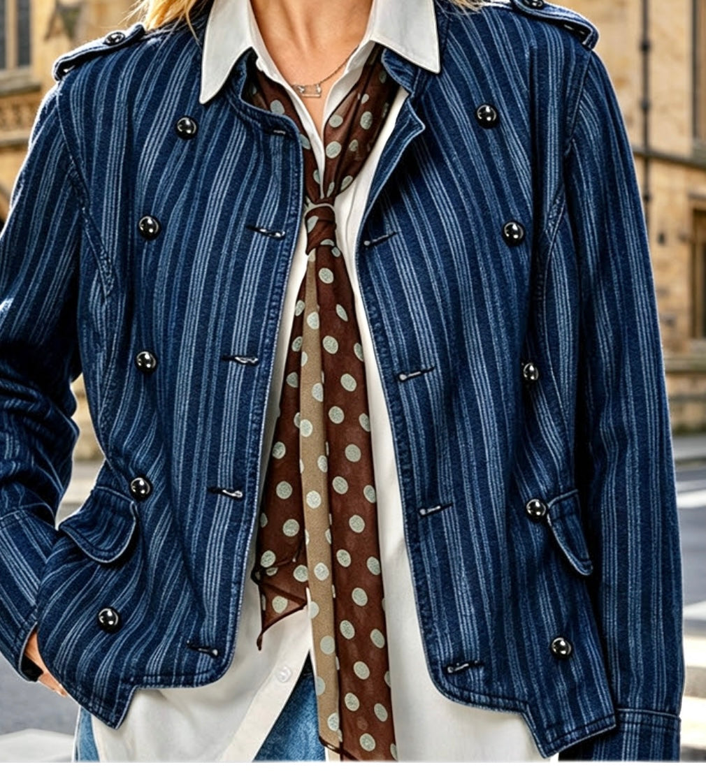 Fabulous  Vintage Vibe Striped Denim Jacket DROPS OCT 10
