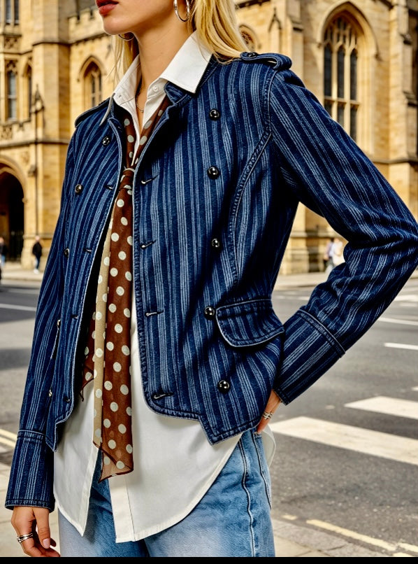 Fabulous  Vintage Vibe Striped Denim Jacket DROPS OCT 10