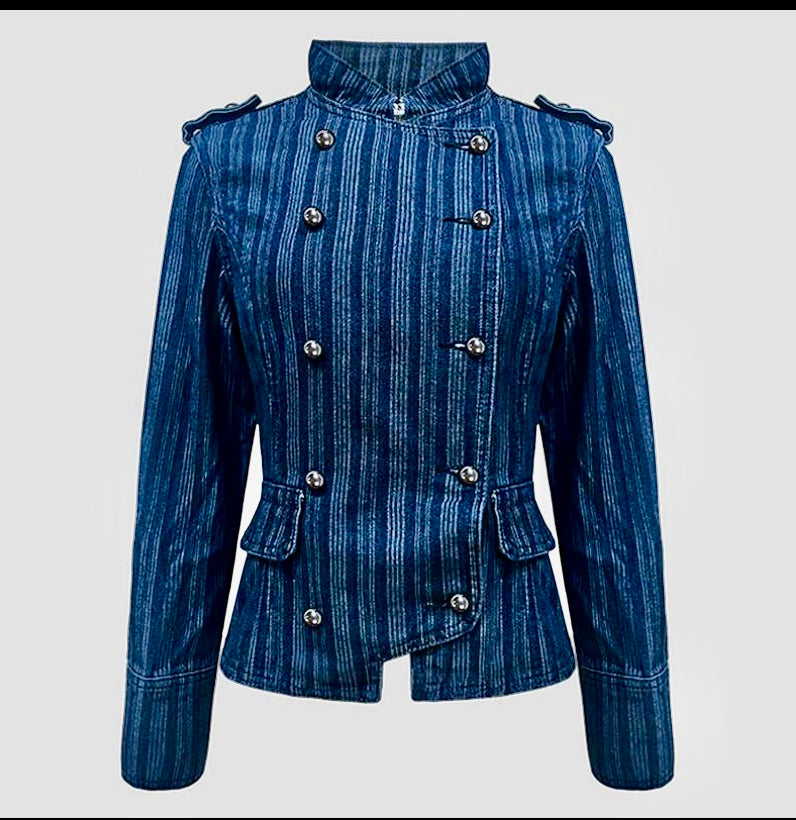 Fabulous  Vintage Vibe Striped Denim Jacket DROPS OCT 10