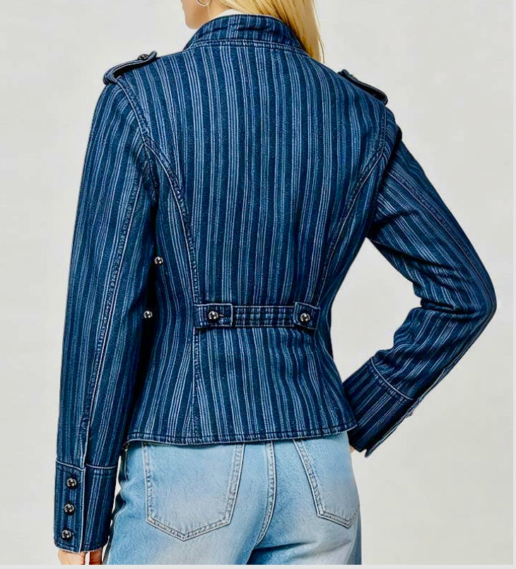 Fabulous  Vintage Vibe Striped Denim Jacket DROPS OCT 10