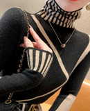 Black Knit Geometric Design Turtleneck