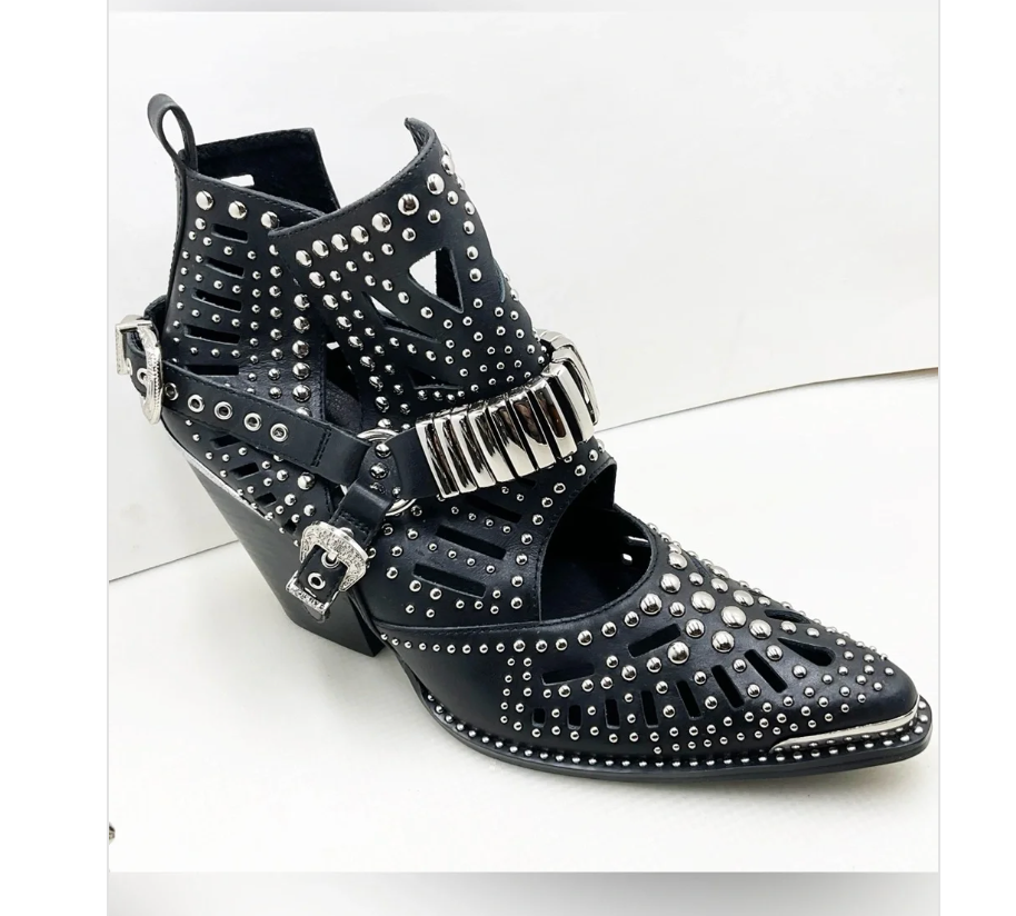 EPIC Jeffrey Campbell} Valdosta Studded Leather Block Heel Bootie’s