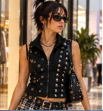 BLACK GROMMET VEST