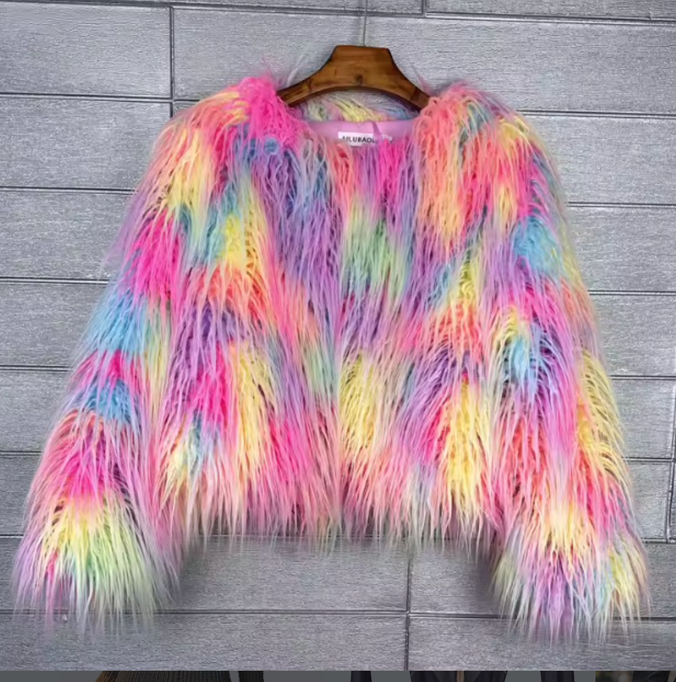RAINBOW LONG FAUX FUR CROP JACKET