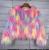 RAINBOW LONG FAUX FUR CROP JACKET