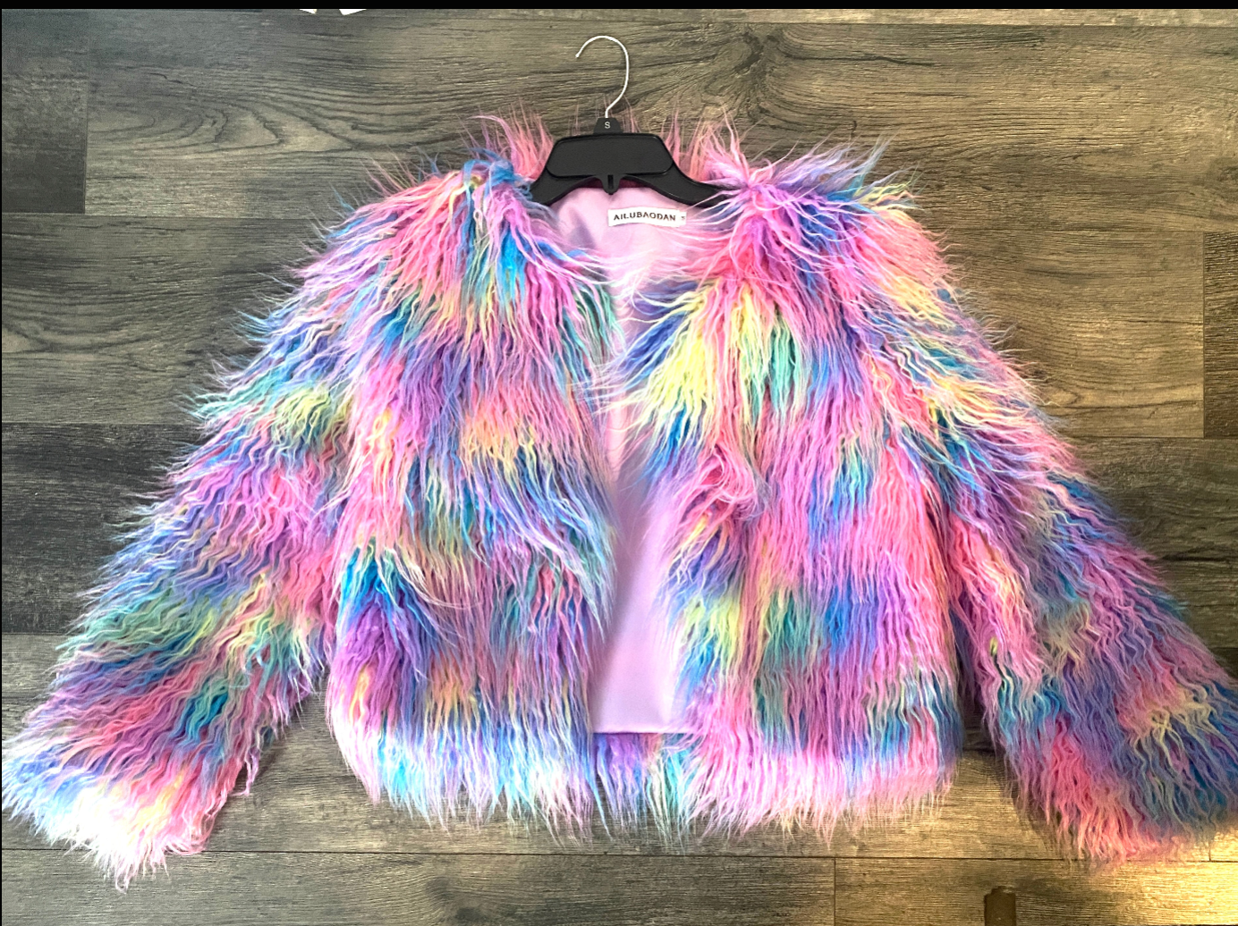 RAINBOW LONG FAUX FUR CROP JACKET