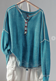 Turquoise Waffle Thermal Drop Shoulder Long Sleeve