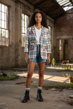 WHITE PLAID GRAPHIC BLAZER
