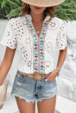 Eyelet Frill Short Sleeve Boho Spring Blouse