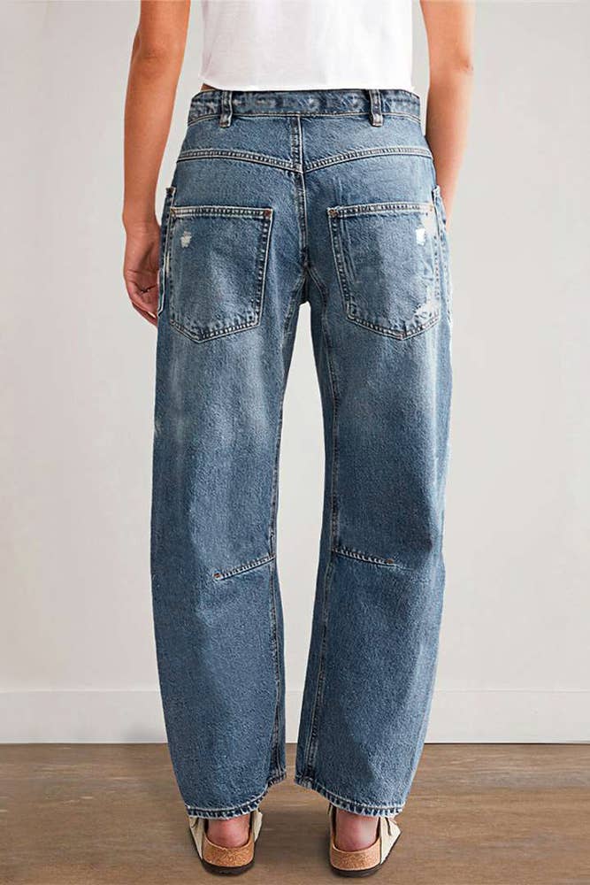 Distressed Large Front Pocket Straight Jeans