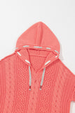 Coral Drawstring Cable-Knit HoodIe
