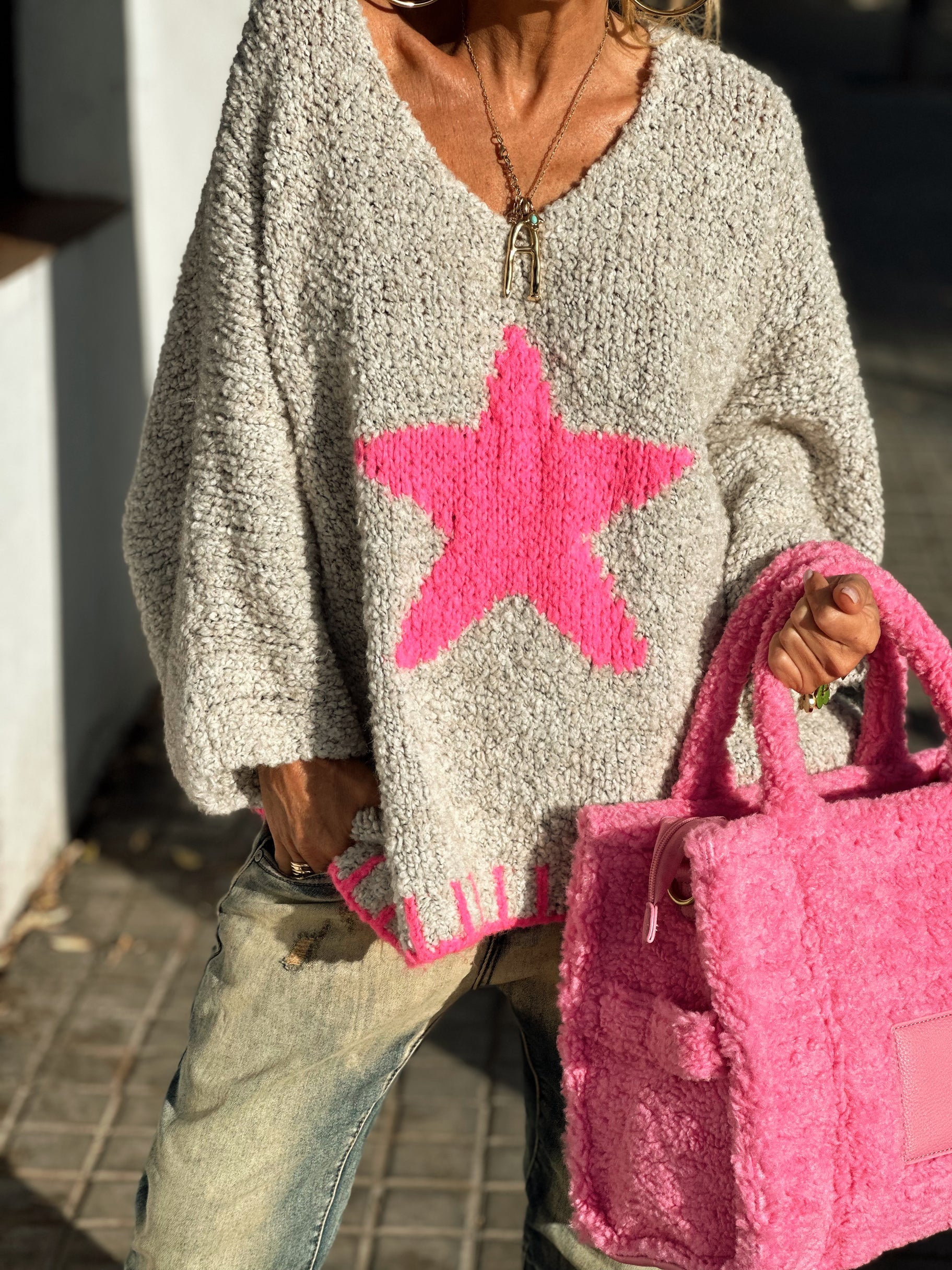 Star V-Neck Oversize Sweater (Color Options)