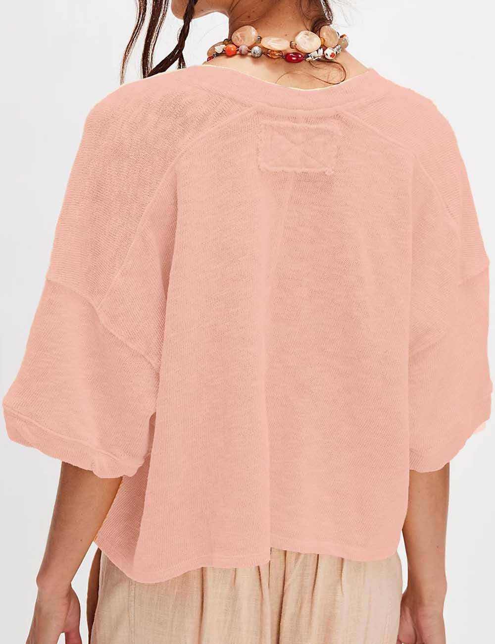 Sweetkama - Ladies Solid Color Midi Sleeves Knitted Cardigan