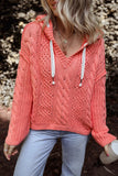 Coral Drawstring Cable-Knit HoodIe