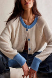 Rosa Clothing - Contrast trim Slouchy button down cropped knit cardigan