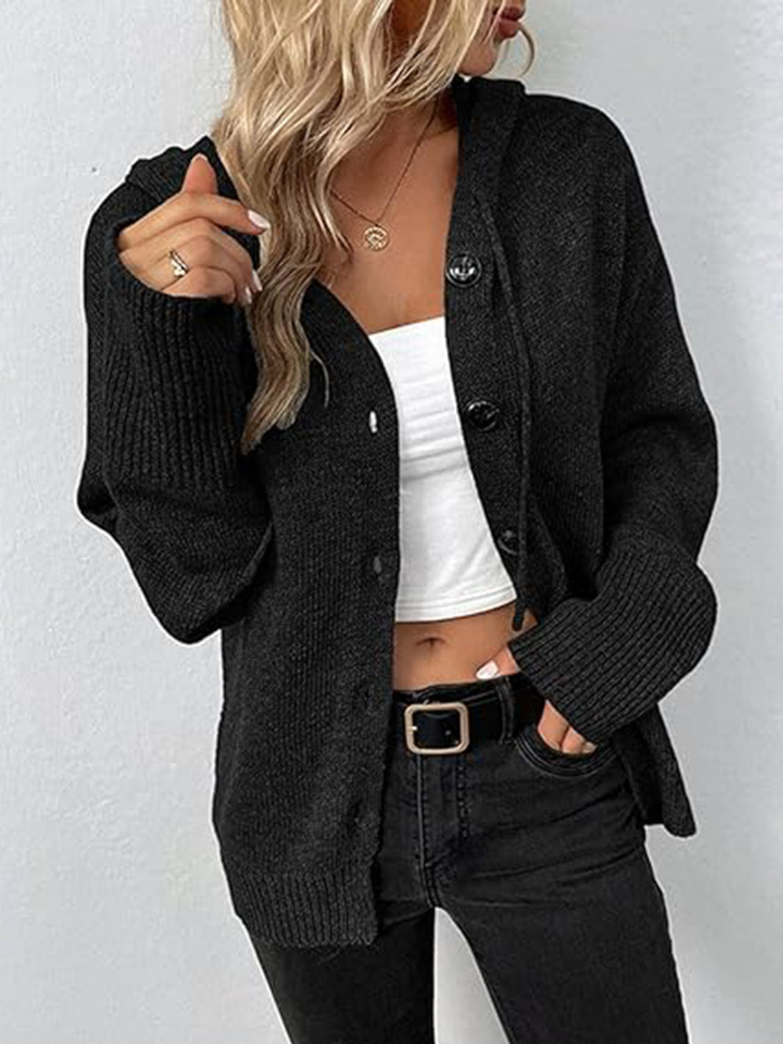 Cable Knit Drawstring Hoodie Cardigan (Color Options)