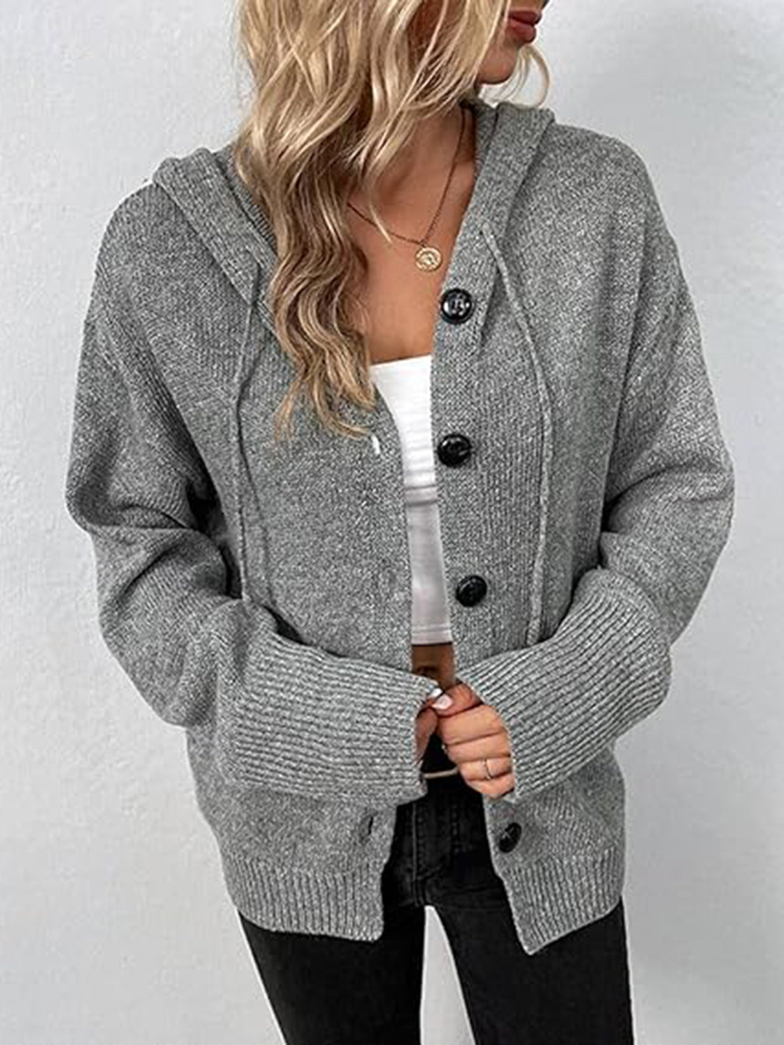 Cable Knit Drawstring Hoodie Cardigan (Color Options)