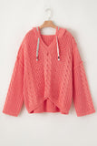 Coral Drawstring Cable-Knit HoodIe