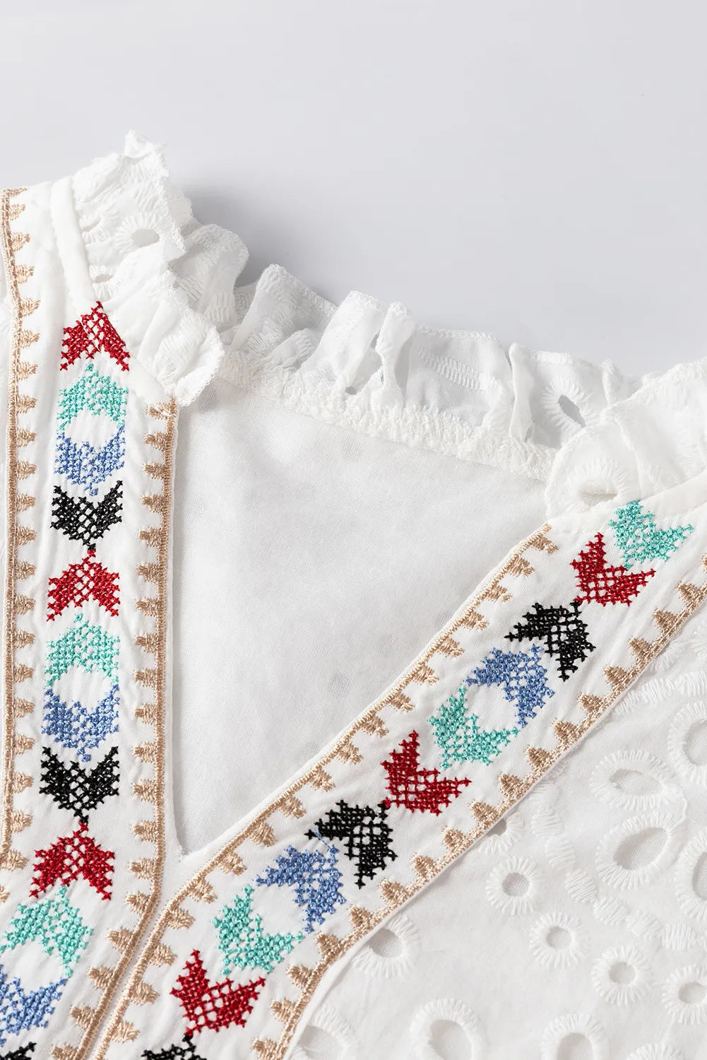 Eyelet Frill Short Sleeve Boho Spring Blouse