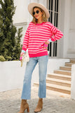 Angel Wings Warm Spice Striped Round Neck Sweater (Color Options)