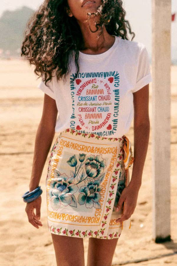 Vacation Print Asymmetrical Beach Mini Skirt
