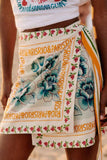 Vacation Print Asymmetrical Beach Mini Skirt