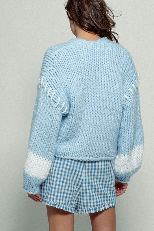 BABYBLUE WHIP STITCH CROCHET  KNIT CARDI