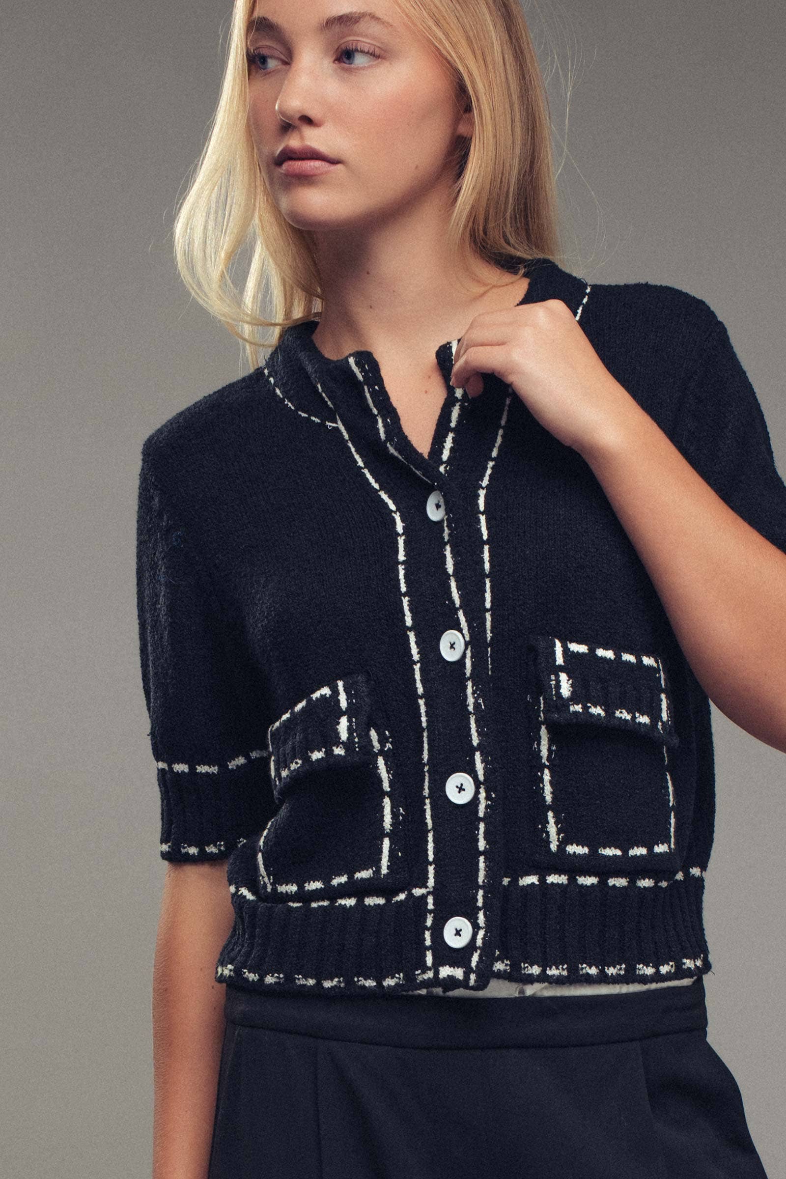 Stunning Short Sleeve Button Waist Crop Cardigan