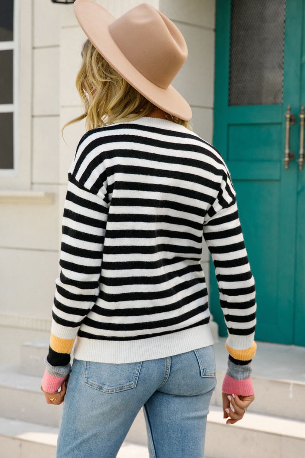 Angel Wings Warm Spice Striped Round Neck Sweater (Color Options)