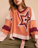 Star Patchwork Color Block Oversized Long Sleeve Top