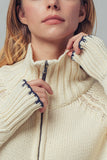 Modern Contrast-Trim Zip-Up Knit Sweater