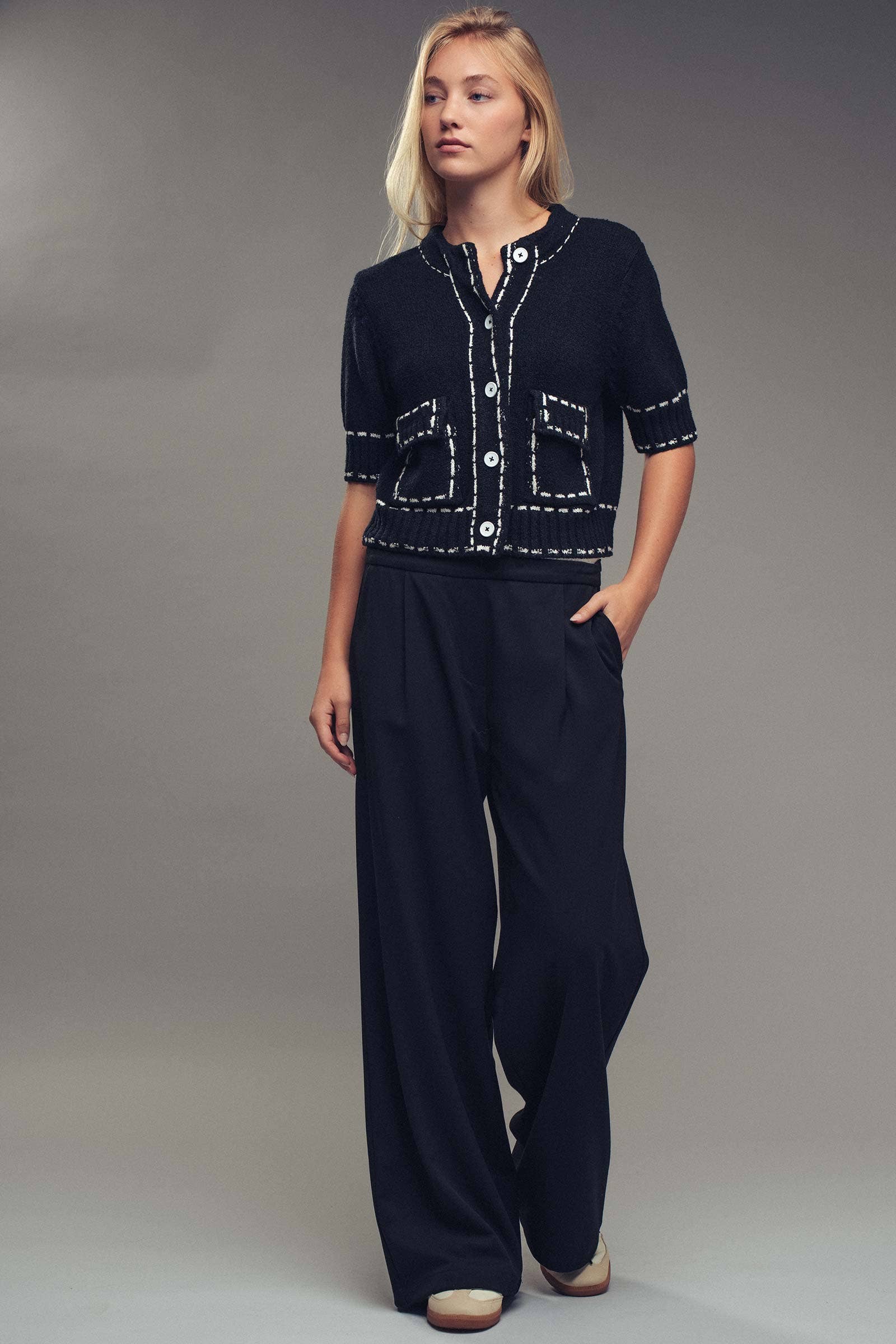 Stunning Short Sleeve Button Waist Crop Cardigan