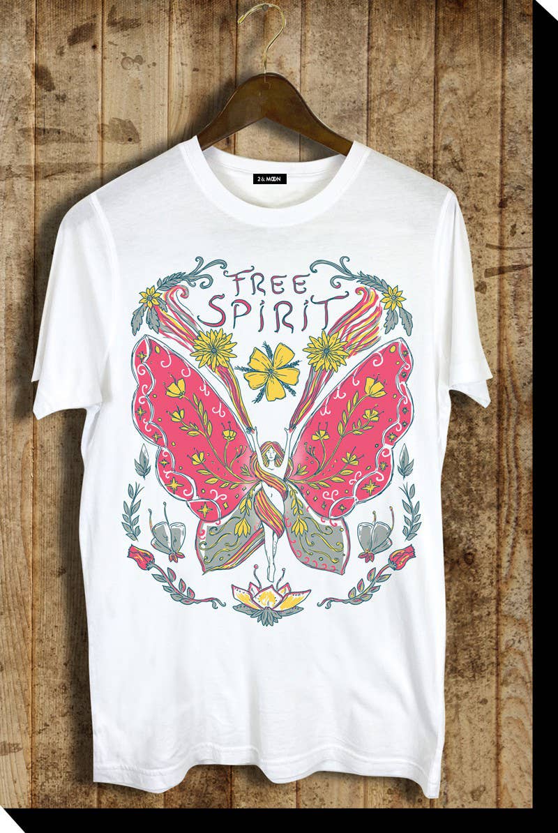 Butterfly Free Spirit Graphic Tee: LARGE-2 / IVORY