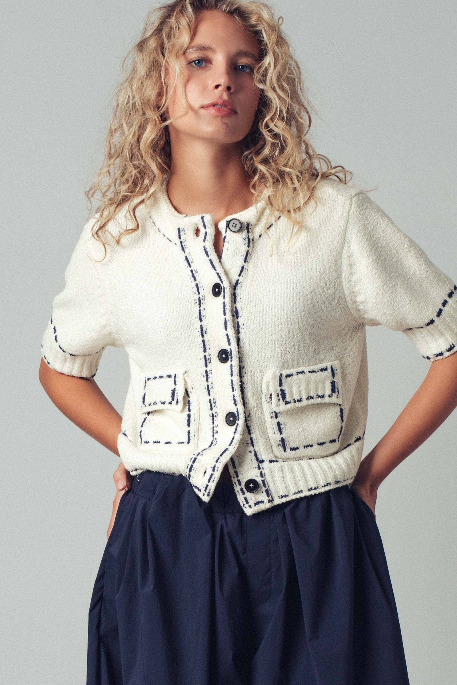 Stunning Short Sleeve Button Waist Crop Cardigan