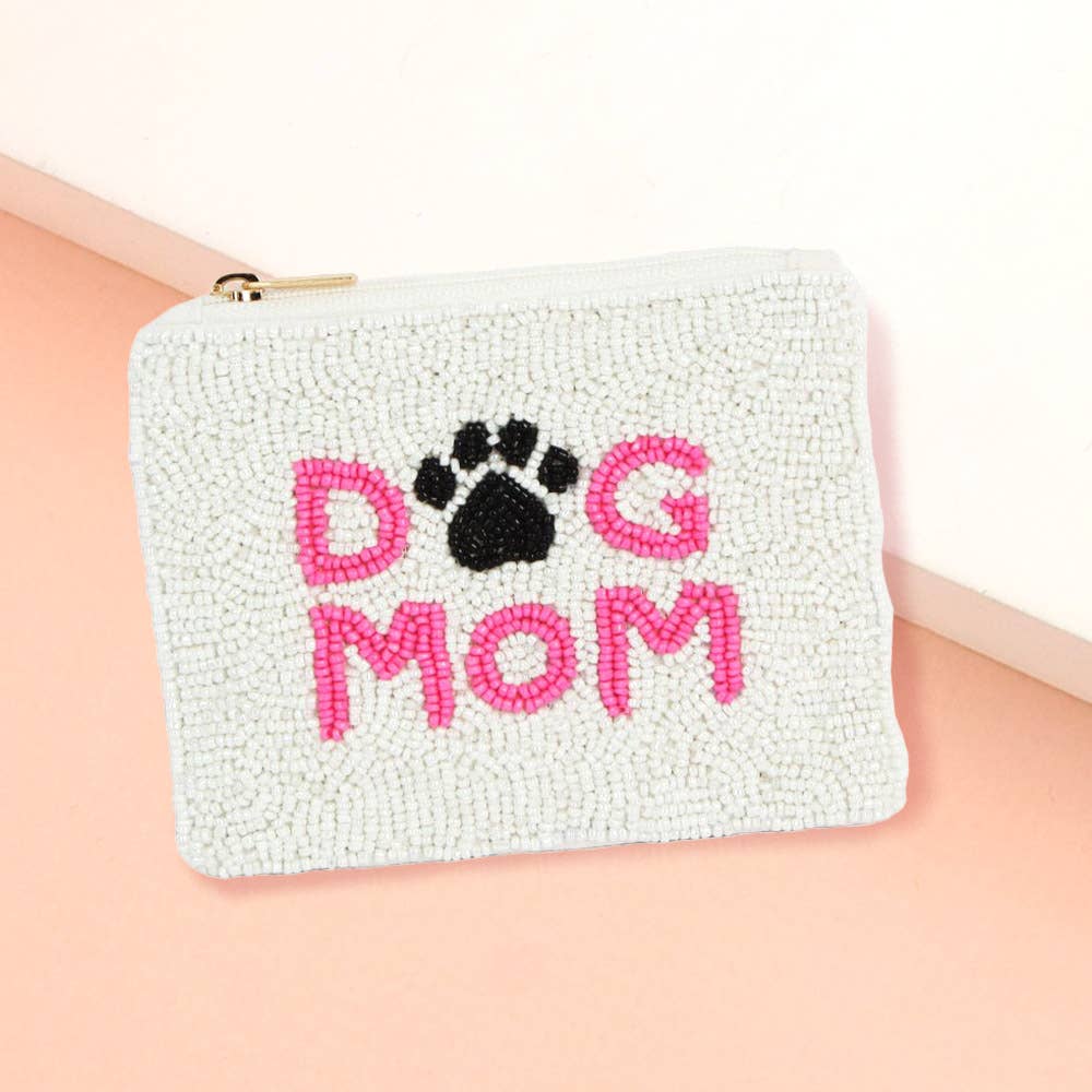 DOG MOM  Beaded Mini Pouch Bag
