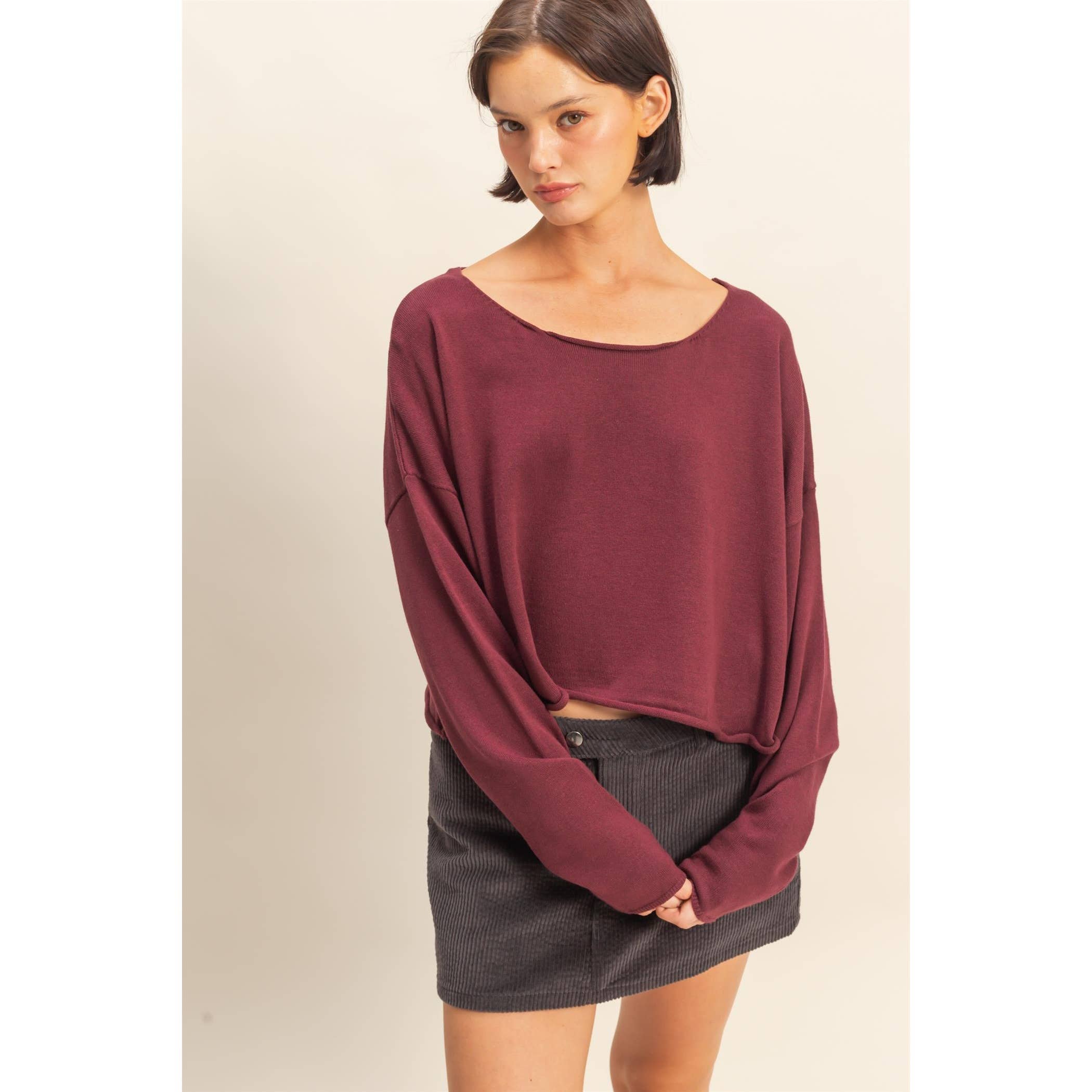 Wide Neck Drop Shoulder Relaxed Fit Sweater