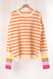 Angel Wings Warm Spice Striped Round Neck Sweater (Color Options)