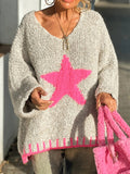 Star V-Neck Oversize Sweater (Color Options)