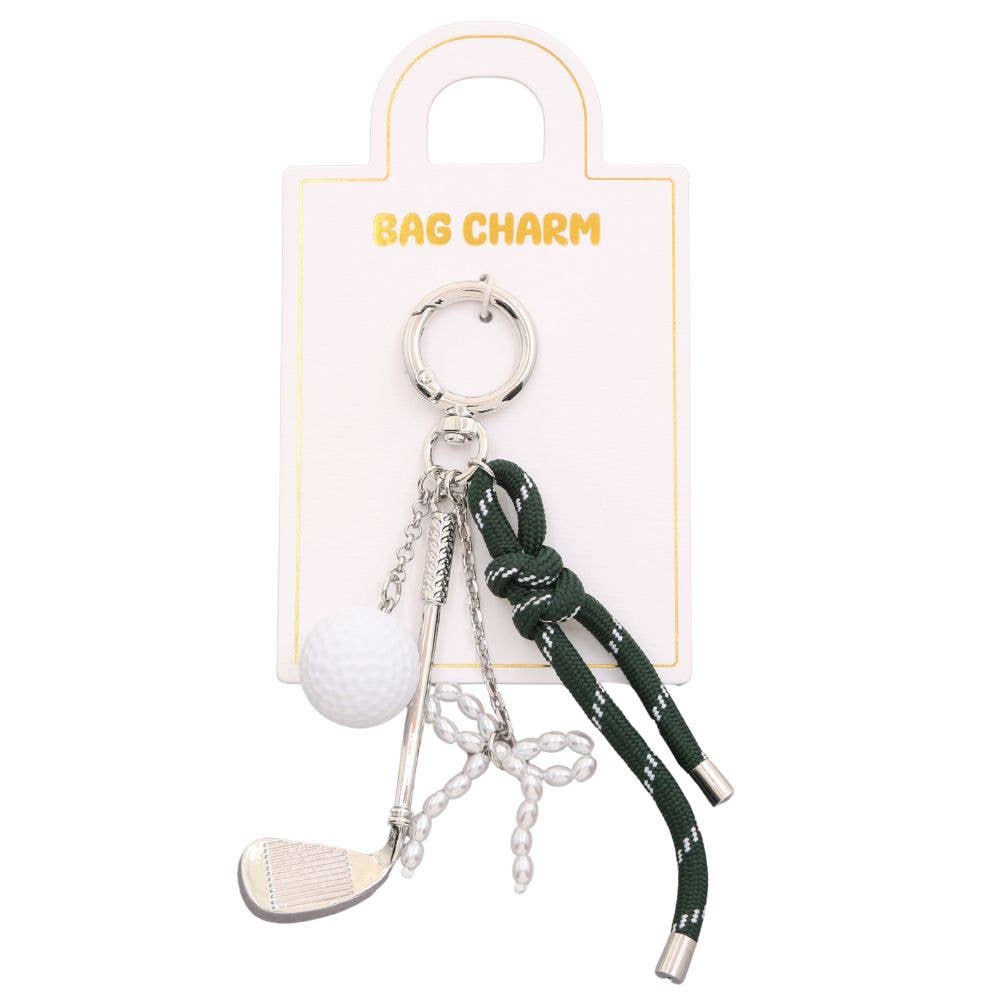 GOLF PEARL BEADED BAG CHARM KEYCHAIN