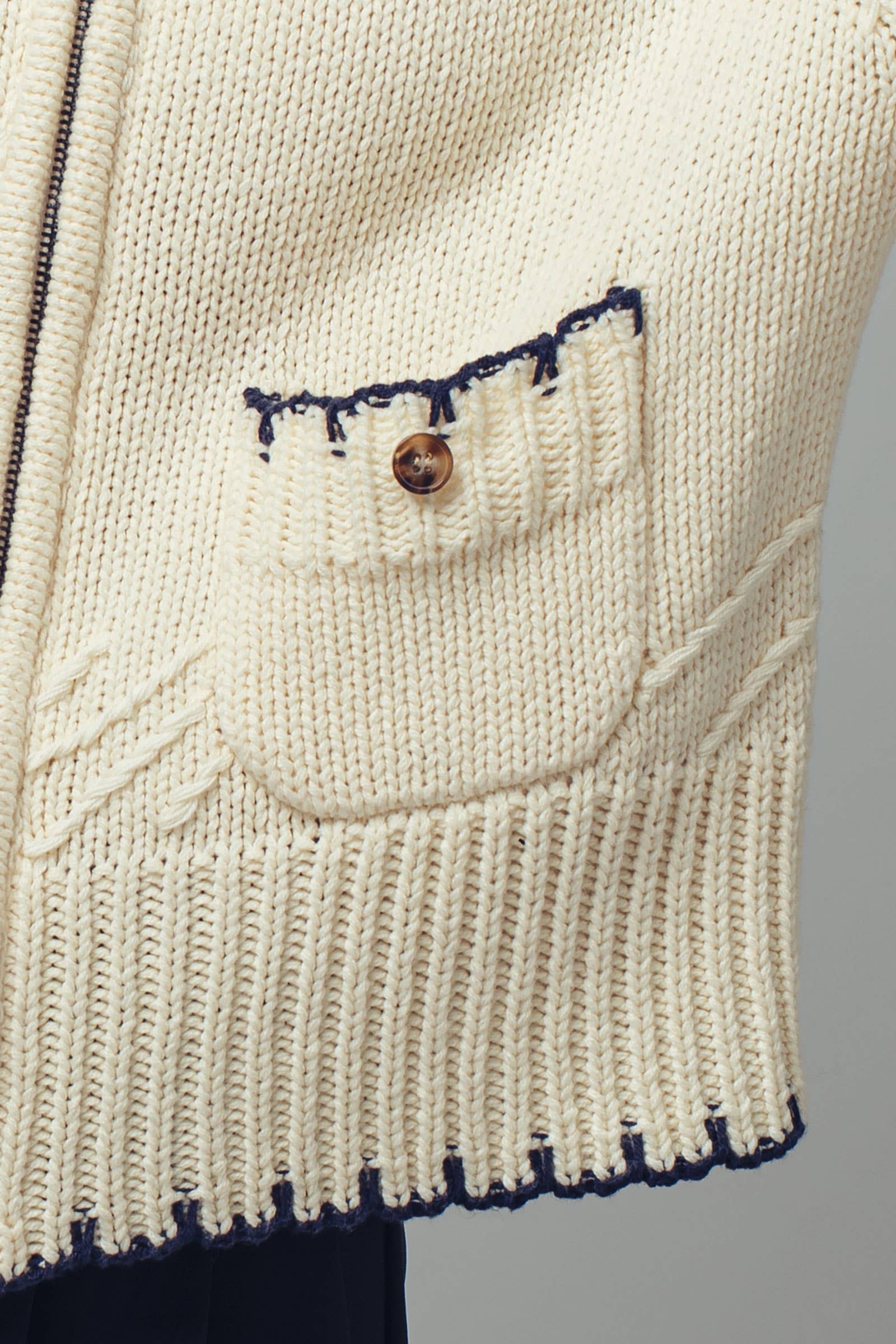 Modern Contrast-Trim Zip-Up Knit Sweater