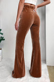 LiveFashionWay - Solid Color High Waist Flare Corduroy Pants: L / Chestnut / 90%Polyester+10%Elastane