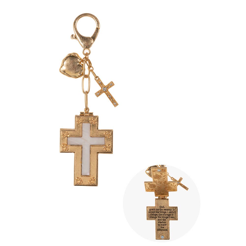 Religious  Cross Engraved Heart Purse Charm Keychain