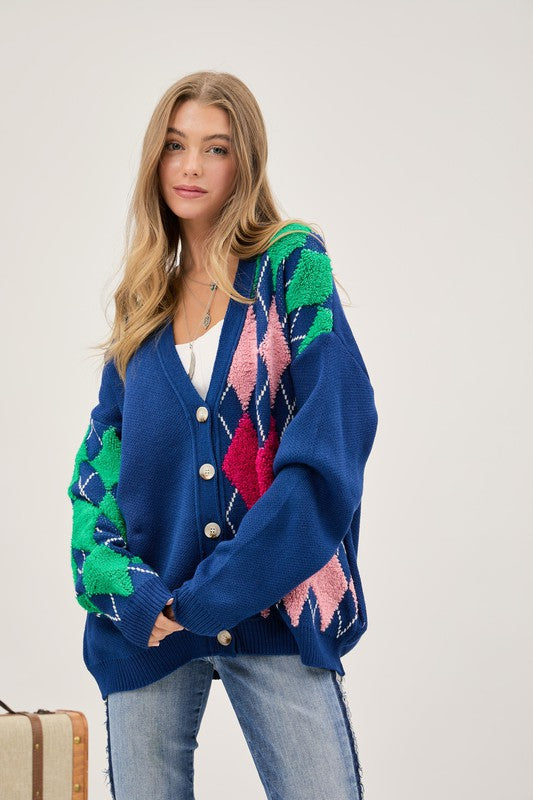 Plush Argyle Knit Cardigan (COLOR OPTIONS)