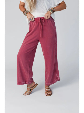 CROPPED COZY TRENDY WIDE LEG LOUNGE YOGA PANT-Rasberry