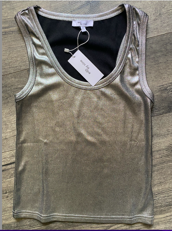 Silver Metallic Sleevless Ribbed Knit Tank