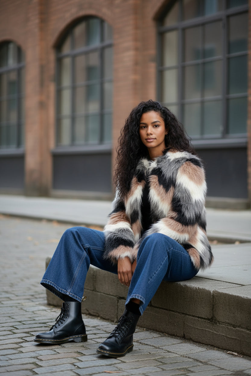 Forever 21 FAUX STRIPE FUR JACKET Deadstock