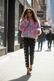 STUNNING RAINBOW LONG FAUX FUR SHAGGY COAT