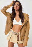 Waffle-Knit Zip Hoodie (Color Options)