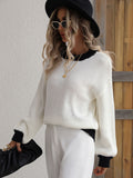 Contrast Trim Drop Shoulder Pullover Sweater (Color Options)