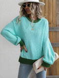 Contrast Trim Drop Shoulder Pullover Sweater (Color Options)